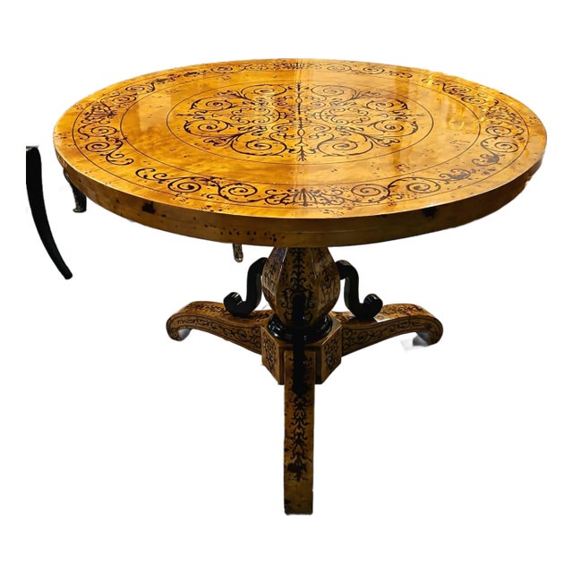 Grand Round French-Style Dining Table – Handcrafted Wood Inlay With Ornate Decorative Design For Sale