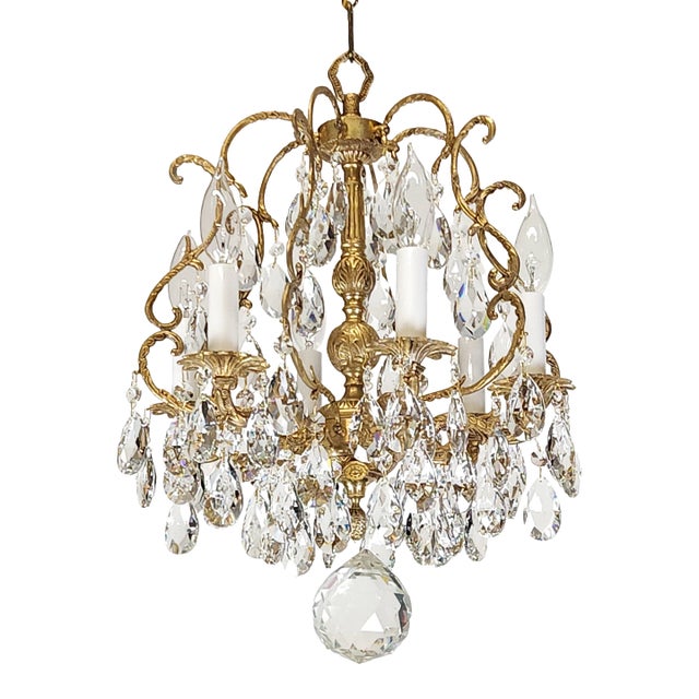 Antique Super Fussy Birdcage Gleaming Brass Cut Lead Glass Crystal Chandelier ~ Rewired ~ Restored ~ Rejuvenated ~ Ready to Hang ~ For Sale