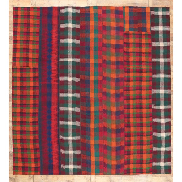 Vintage Kilim Tartan Plaid Rug - 11'02 x 11'11 For Sale - Image 9 of 12