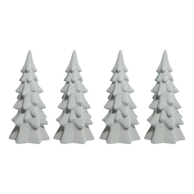 Snow-Covered Flocked Ceramic Trees, Set of 4, 14" For Sale
