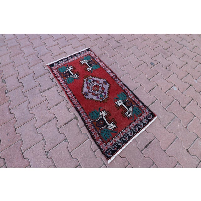 1960s Traditional Turkish Hand Knotted Vintage Doormat Rug Size: 1.8 x 3.6 ft - 55 x 110 cm - 21 x 43 inches Color:...