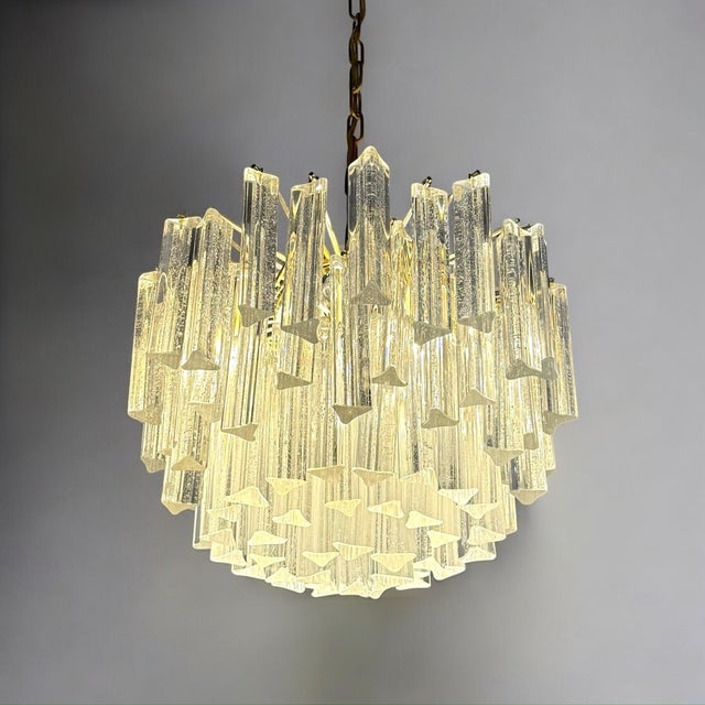 Italian Murano Trilobal Prism Pendant Light in Clear Glass, 1970s For Sale - Image 12 of 12
