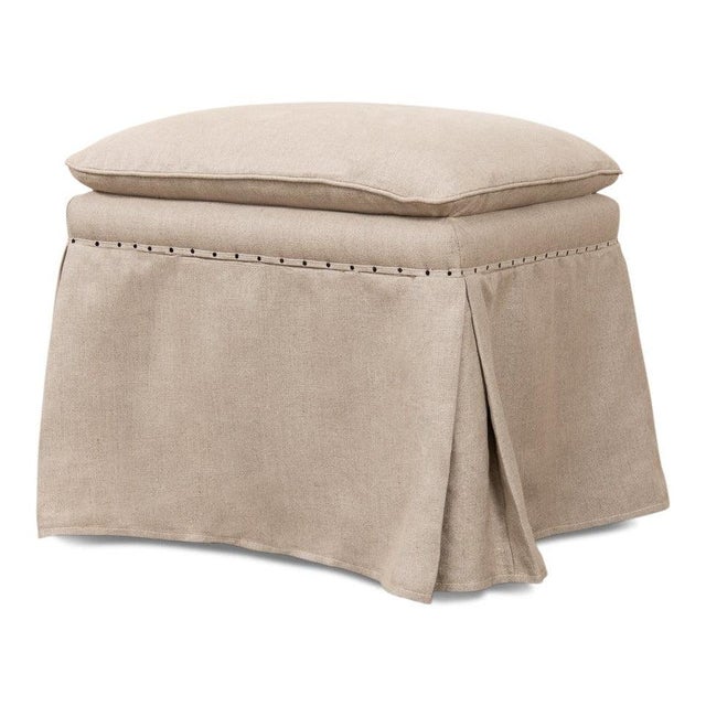Traditional Skirted Linen Ottomans, Beige on Natural Oak, Sets of 2 For Sale - Image 3 of 8