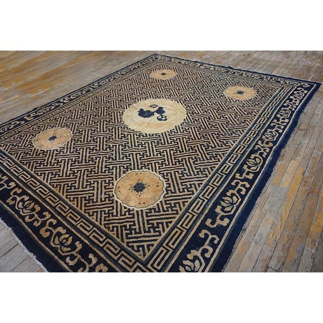 1900s Camel Field Traditional Chinese Lions Geometric Antique Peking Rug For Sale - Image 9 of 9