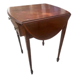 Antique English Mahogany Edwardian Small Drop Leaf Table Satinwood Inlay For Sale