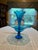 Early 20th Century Fenton Blue Art Glass Ruffled Epergne Trumpet Vase For Sale - Image 10 of 10