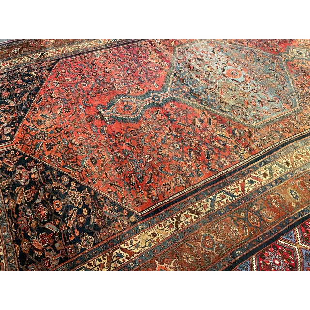 19th Century Oversized Persian Bidjar Rug, Hand-Knotted Wool, Herati Geometric Pattern, Pale Blue & Terracotta, 11x19 For Sale In Chicago - Image 6 of 7