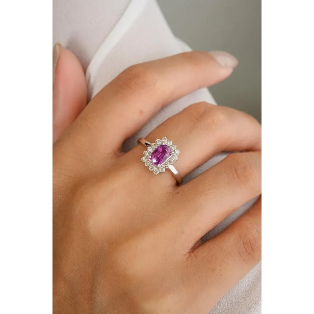 Sparkling Ruby Diamond Halo Engagement Ring Crafted in 14k Size 5.5 For Sale - Image 4 of 12