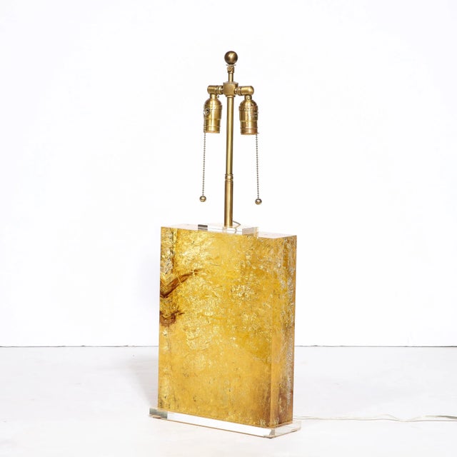Late 20th Century Modernist Pressed Lucite Table Lamp in Fractured Gold and Amber For Sale - Image 11 of 13