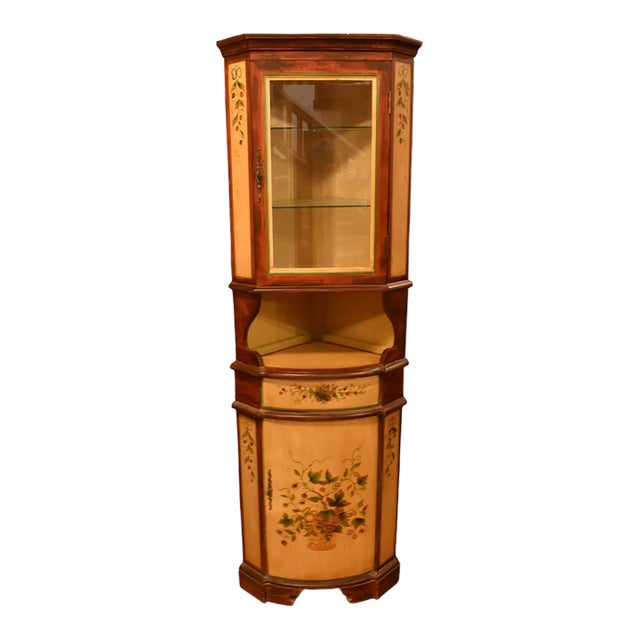 Venetian Style Folk Art Glass Hutch Corner Cabinet For Sale
