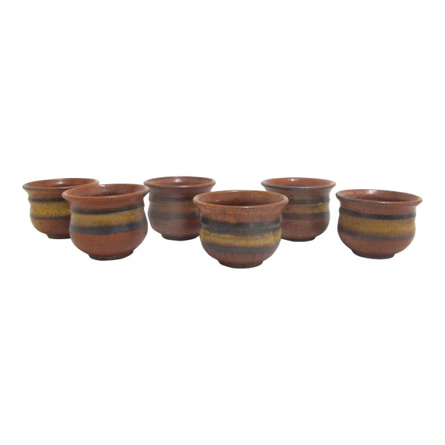 Wally Schwab Pacific Nw Stoneware Studio Pottery Small Pot or Punch Cup Set of 6 For Sale