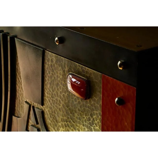 Black Mid-Century Cabinet in Brass, Metal, Enamel and Gemstones, Belgium, 1960s For Sale - Image 8 of 18