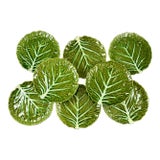 Portuguese Belo Olive Green Cabbage Leaf Plates, S/8 – 1930-1950 For Sale