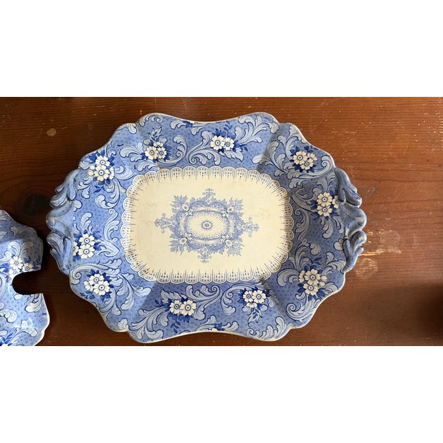 Antique Blue Transfer Decorated Staffordshire Soup Tureen, With Underliner & Ladle, “Clarendon” - 3pcs For Sale - Image 16 of 18