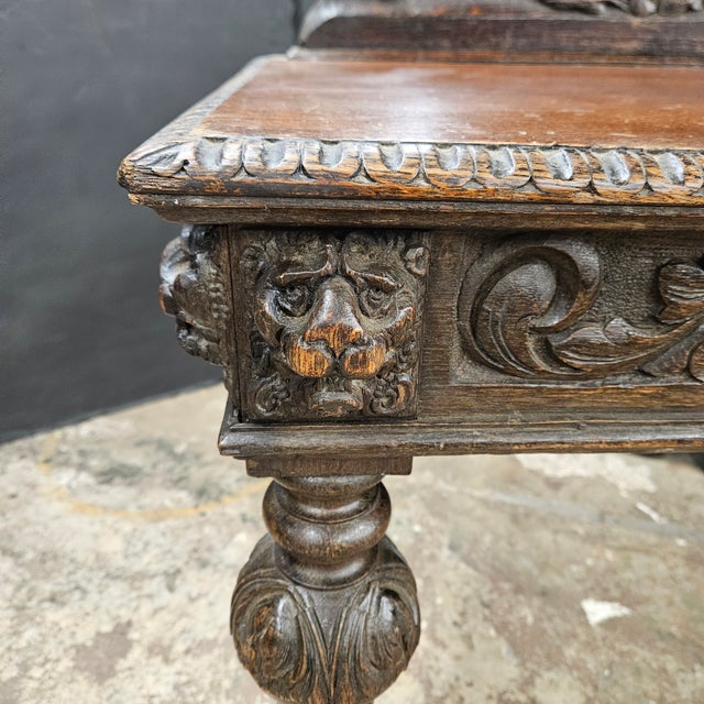 Wood Late 19th Century Carved Oak Antique Victorian Hall Table For Sale - Image 7 of 18