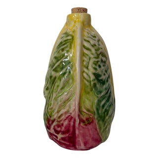 Vintage Peasant Village (Pv) Italy Hand-Painted Ceramic Cabbage and Lettuce-Leaf Oil and Vinegar Bottle/Decanter For Sale