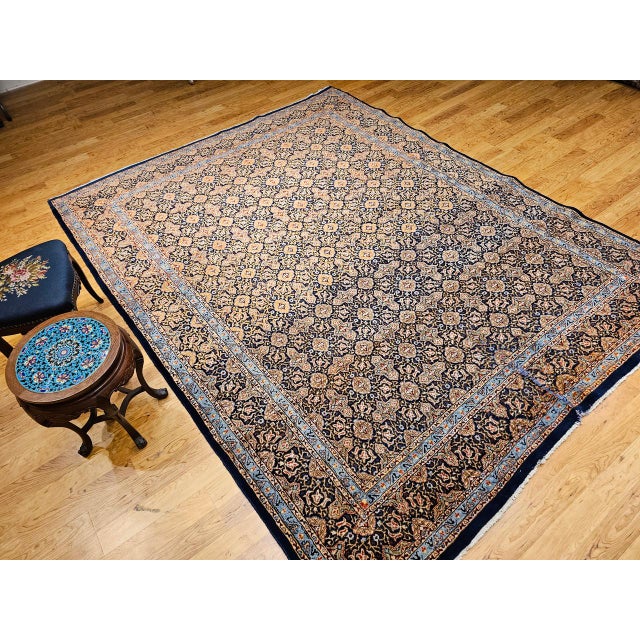 1900 - 1909 Vintage Tabriz Rug, Hand-Knotted Wool, Allover Geometric Pattern, Navy & Tan, 9x11 For Sale - Image 5 of 15