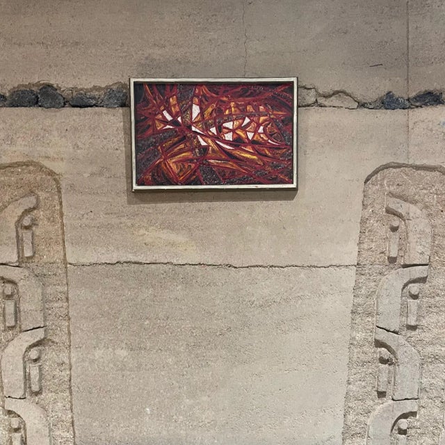 AMBIANIC offering: Modern Abstract European Oil on Canvas Painting 1966 In the style of Pedro Coronel art. Spectacular...