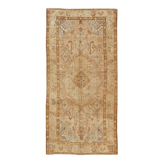 Vintage Turkish Gallery Runner in Goldish Tone, L. Blue, Brown and Warm Colors For Sale
