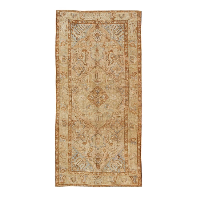 Vintage Turkish Gallery Runner in Goldish Tone, L. Blue, Brown and Warm Colors For Sale