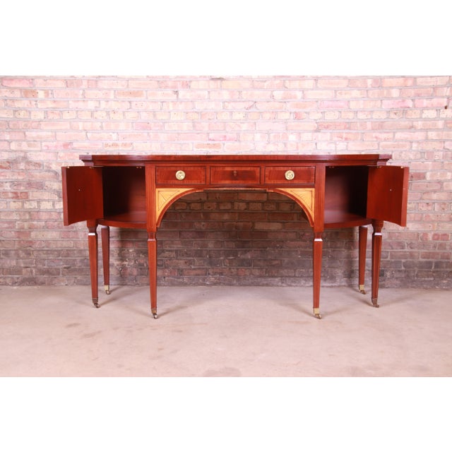 Baker Furniture Stately Homes Sheraton Bow Front Inlaid Mahogany Sideboard For Sale In South Bend - Image 6 of 13
