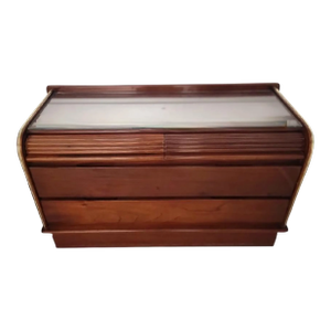Vintage Mahogany 4 Drawer Glass Top Low Boy Gentlemans Chest of Drawers
