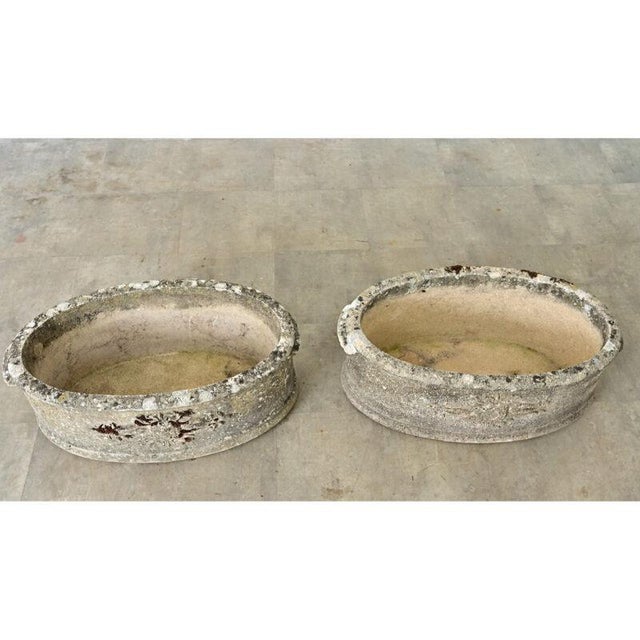 English Pair of 1920s Oval Cast Stone Planters For Sale - Image 9 of 11