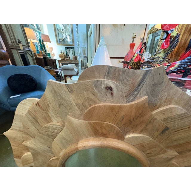 Vintage Carved Wood Lotus Blossom Beveled Mirror For Sale - Image 4 of 11