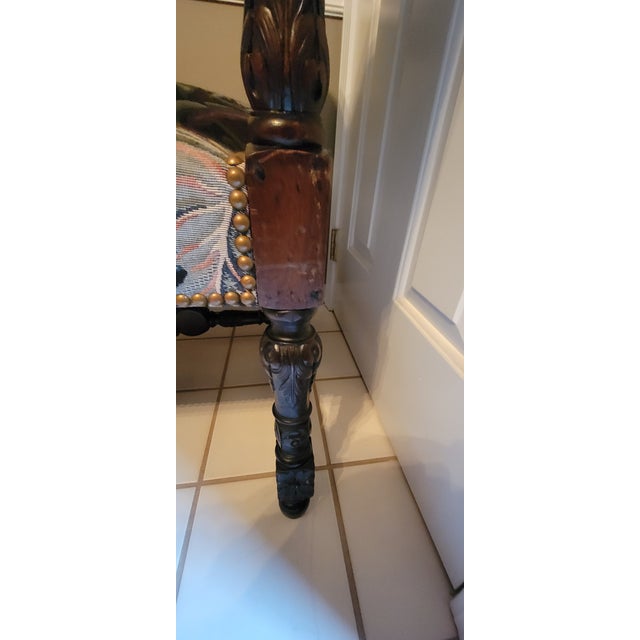 Vintage French Louis Philippe Style Armchairs With Carved Wood Arms and Legs - A Pair For Sale - Image 11 of 18