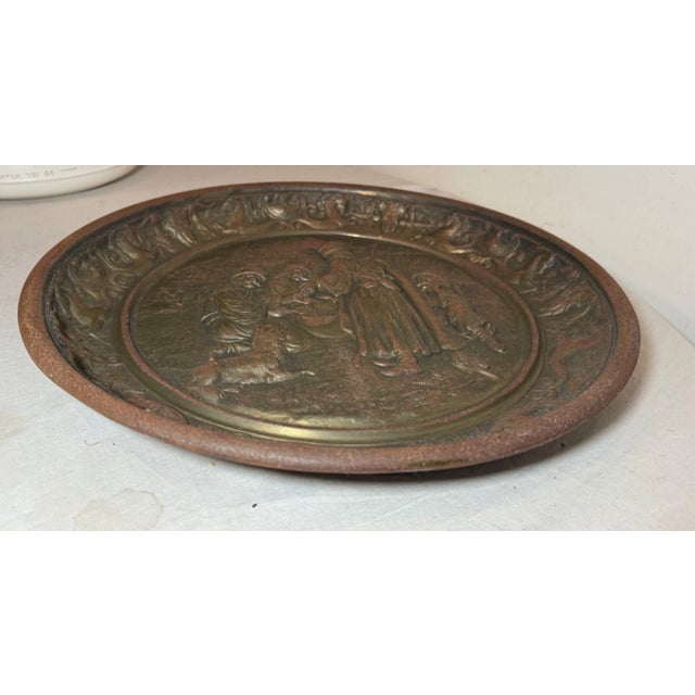 Large 14lbs Antique Ornate Bronze Patinated Cast Iron Relief Wall Charger Plaque For Sale - Image 9 of 12