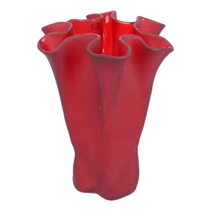 Muurla Red Art Glass Ruffled Handkerchief Vase Scandinavian Modern Finland