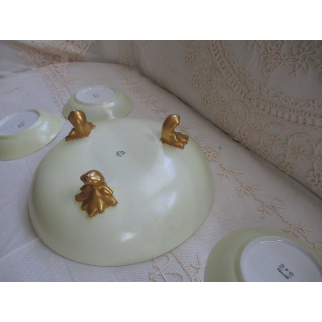 1900 - 1909 Antique Jean Pouyat France Hand Painted Yellow Roses & Gold Footed Berry Bowl Set of 5 For Sale - Image 5 of 11