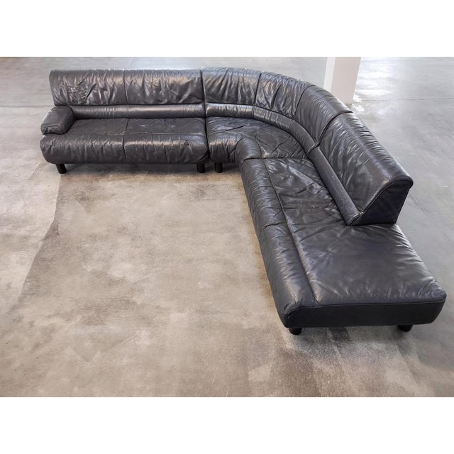 1980s Anthracite Gray Leather DS-18 Modular Sofa attributed to de Sede, Switzerland, 1980s, Set of 3 For Sale - Image 5 of 7