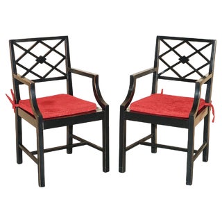 Vintage Chinese Ebonised Side Chairs, Set of 2 For Sale