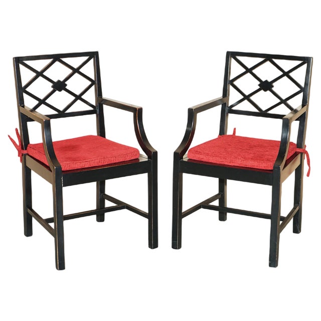 Vintage Chinese Ebonised Side Chairs, Set of 2 For Sale