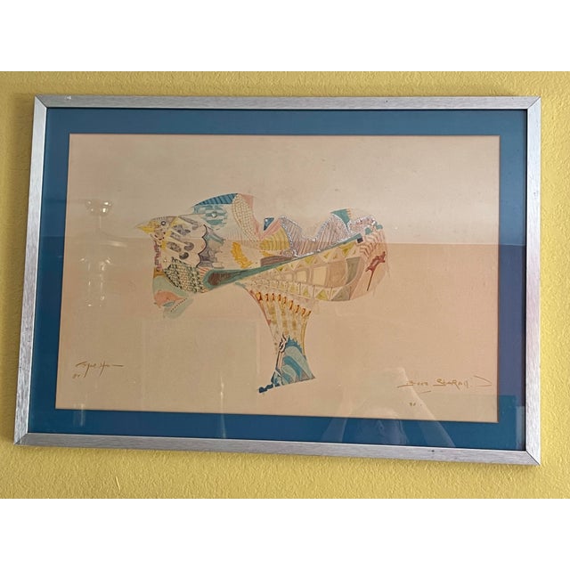 Blue 1980s Original Framed Abstract Art by Israeli Singer Boaz Sharabi For Sale - Image 8 of 10