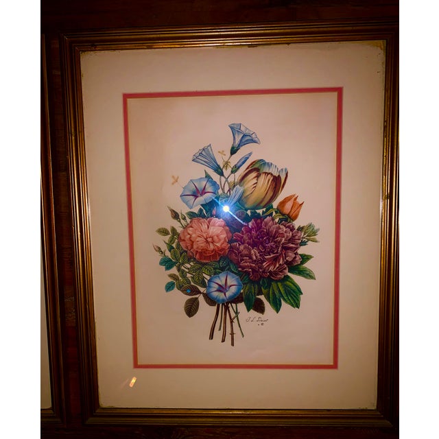 19th Century Flower Bouquet Watercolor Prints With Original Frame Matting and Glass - a Pair For Sale - Image 4 of 8