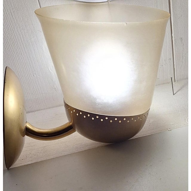 Metal Vintage German Wall Lamp with Brass Bracket and Matte Tinted Glass Shade, 1970s For Sale - Image 7 of 7