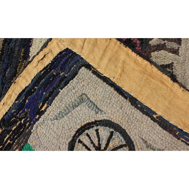 Textile Pictorial Antique American Hooked Rug Horse & Buggy in Multi Colors For Sale - Image 7 of 9