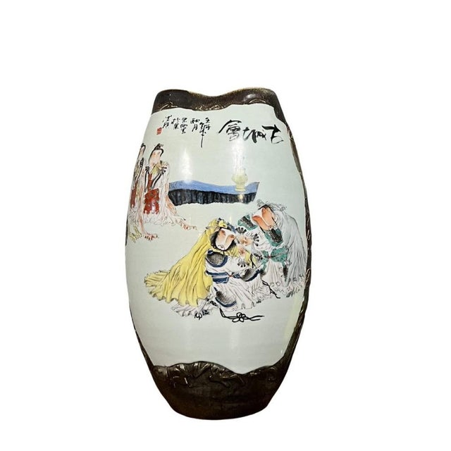 Large Chinese Painted Porcelain Vase For Sale - Image 8 of 8