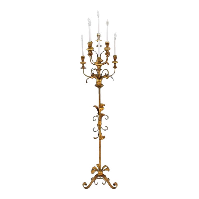 Vintage Gold Gilt Metal Candelabra Floor Lamp Chairish