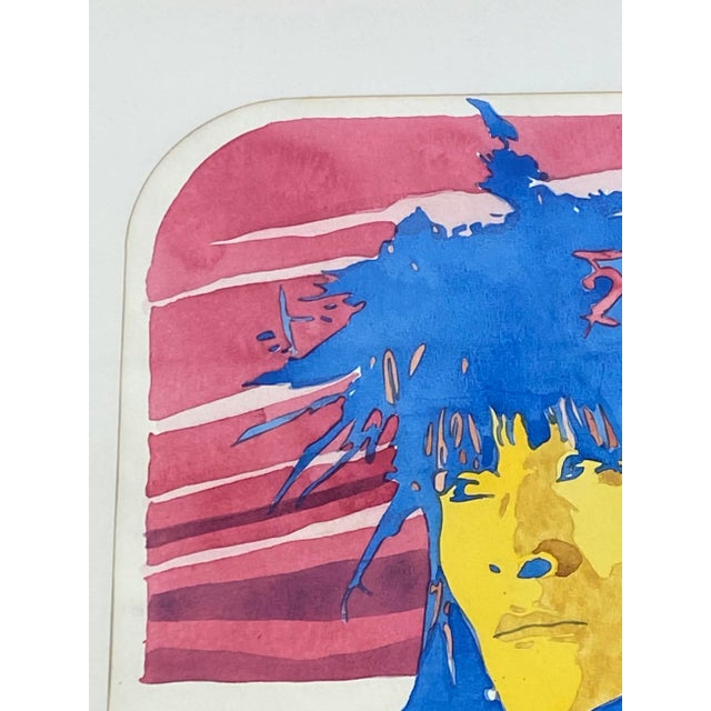 Blue Native American Pop Art "Snake Priest - Hopi" Original Watercolor by D. Collins C.1971 For Sale - Image 8 of 12