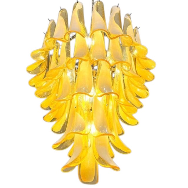Murano Glass Chandelier with 52 Amber and White Petals from Justfurnituress SRL For Sale - Image 10 of 11
