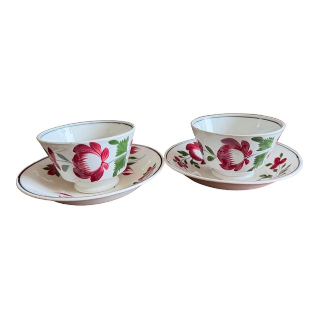 A Very Nice Pair of Antique Staffordshire Early Adam’s Rose Cup & Saucer, Circa 1830 For Sale