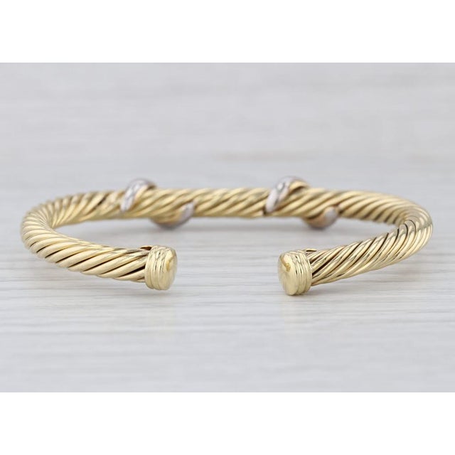 David Yurman 0.30ctw Diamond Cable Cuff Bracelet 18k Yellow Gold 6" Flexible For Sale - Image 4 of 7