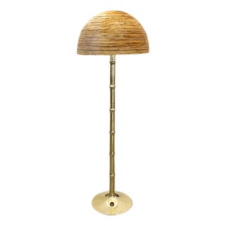 Floor Lamp in Polished Brass and Bamboo Diffuser, 1980s For Sale