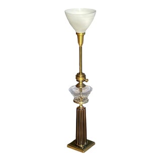 1950s Mid-Century Modern Stiffel Brass & Glass Oil Reservoir Table Lamp For Sale