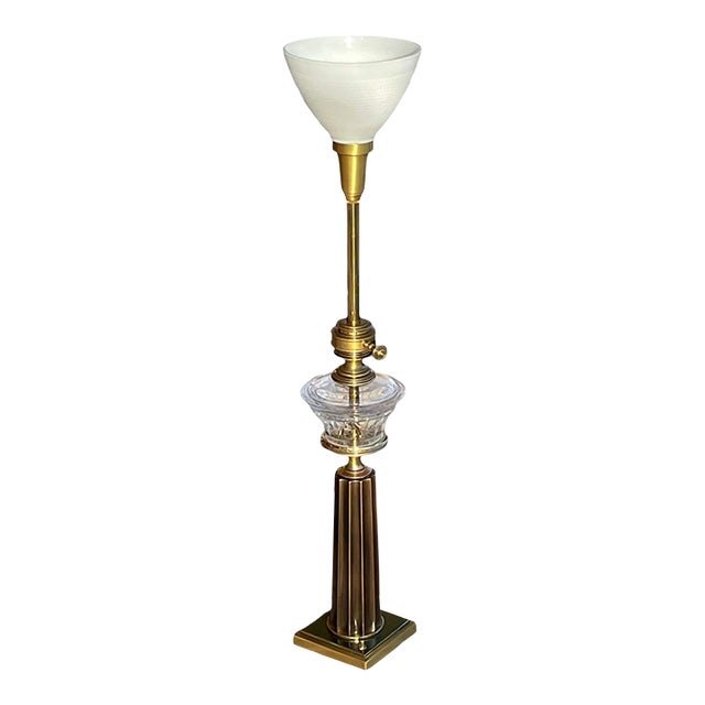 1950s Mid-Century Modern Stiffel Brass & Glass Oil Reservoir Table Lamp For Sale