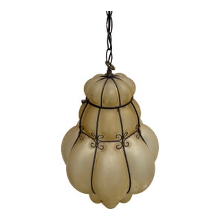 Vintage Italian Style Chandelier Blown Murano Glass Venetian Lantern For Sale