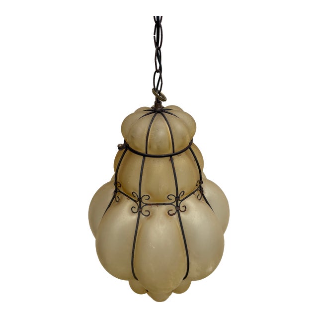 Vintage Italian Style Chandelier Blown Murano Glass Venetian Lantern For Sale